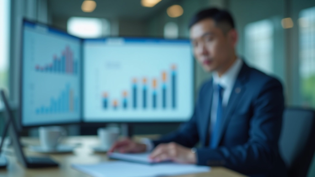 Business professional analyzing economic growth projections and fiscal impact charts on computer monitor