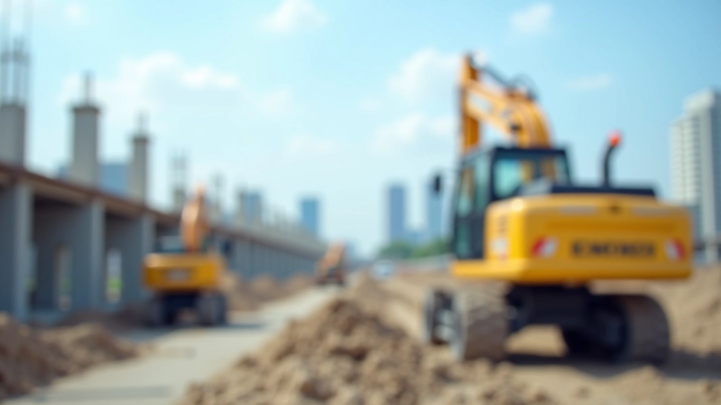 Construction site with new infrastructure development showing bridge or highway project
