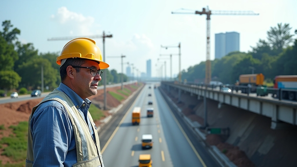 Infrastructure construction site with cranes showing Malaysia's development spending on transportation projects